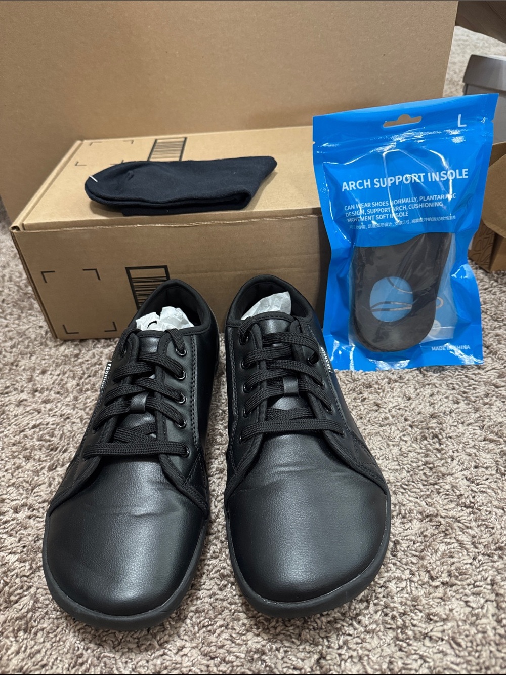 Black Leather Casual Lace-Up Shoes